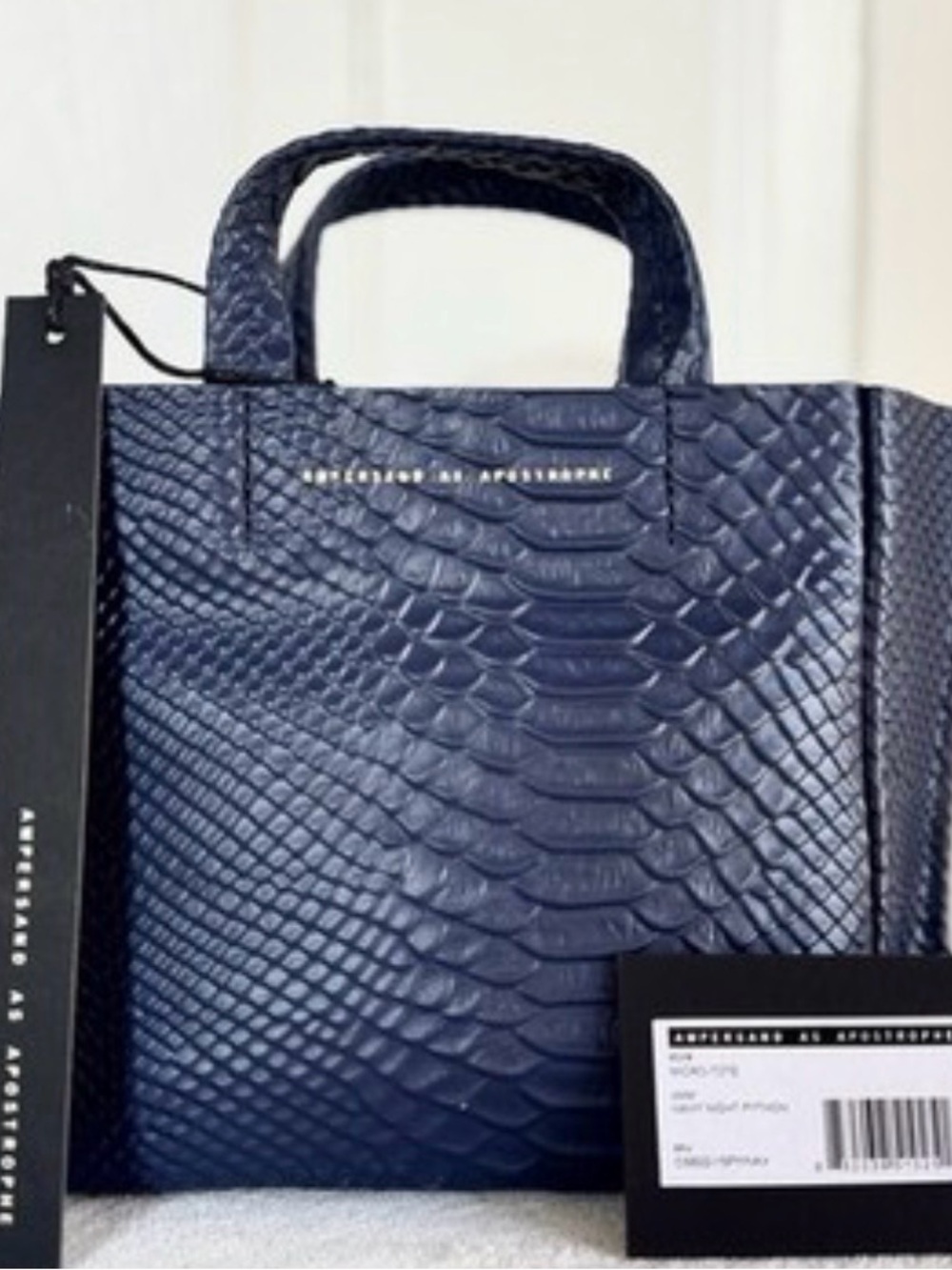NWT  ampersand as  apostrophe Leather Navy Embossed Python-Textured micro Tote